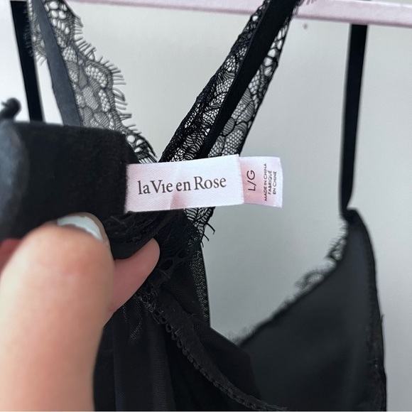 NWOT La Vie En Rose Push Up Lace Mesh Babydoll Slip Women’s Black Size Large - Picture 9 of 9